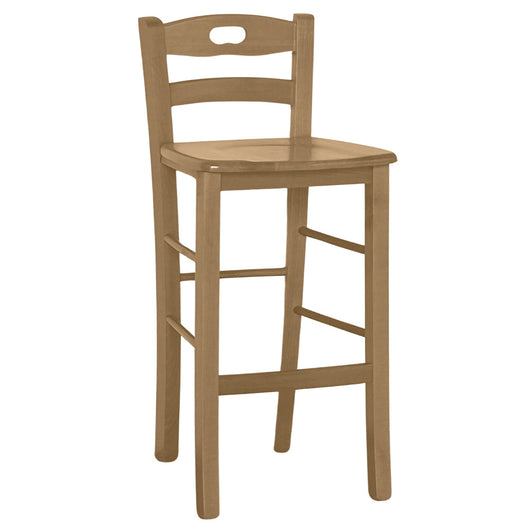 Sgabello di legno h66cm con schienale con manico con seduta massello noce chiaro