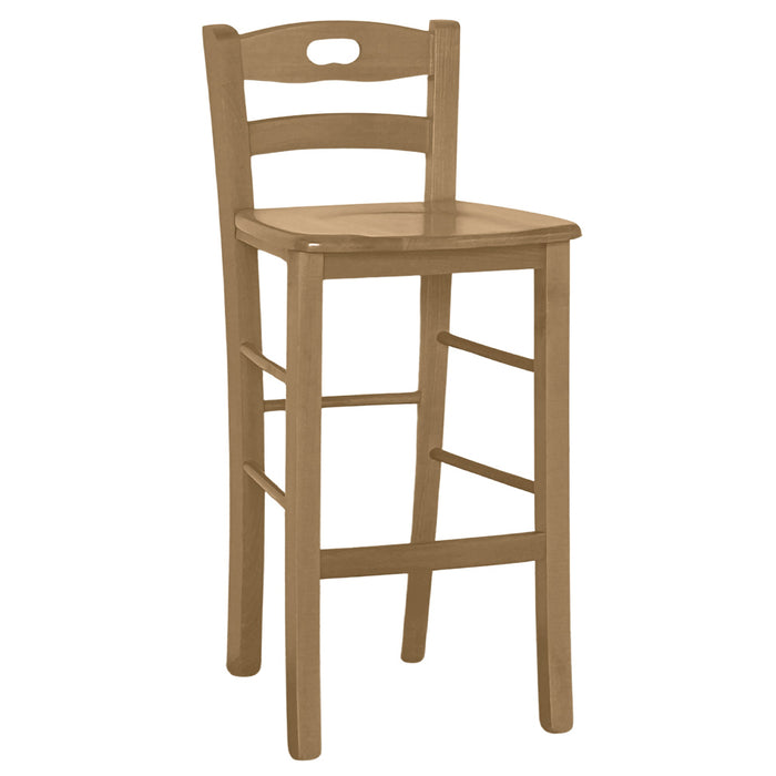 Sgabello di legno h66cm con schienale con manico con seduta massello noce chiaro