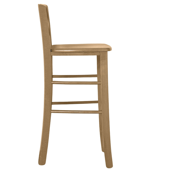 Sgabello di legno h66cm con schienale con manico con seduta massello noce chiaro