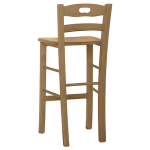 Sgabello di legno h66cm con schienale con manico con seduta massello noce chiaro