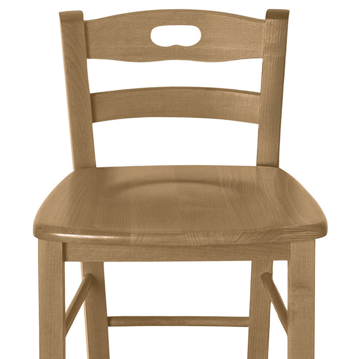 Sgabello di legno h66cm con schienale con manico con seduta massello noce chiaro