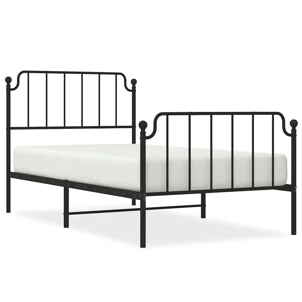 Giroletto con Testiera e Pediera Metallo Nero 100x200 cm 373900