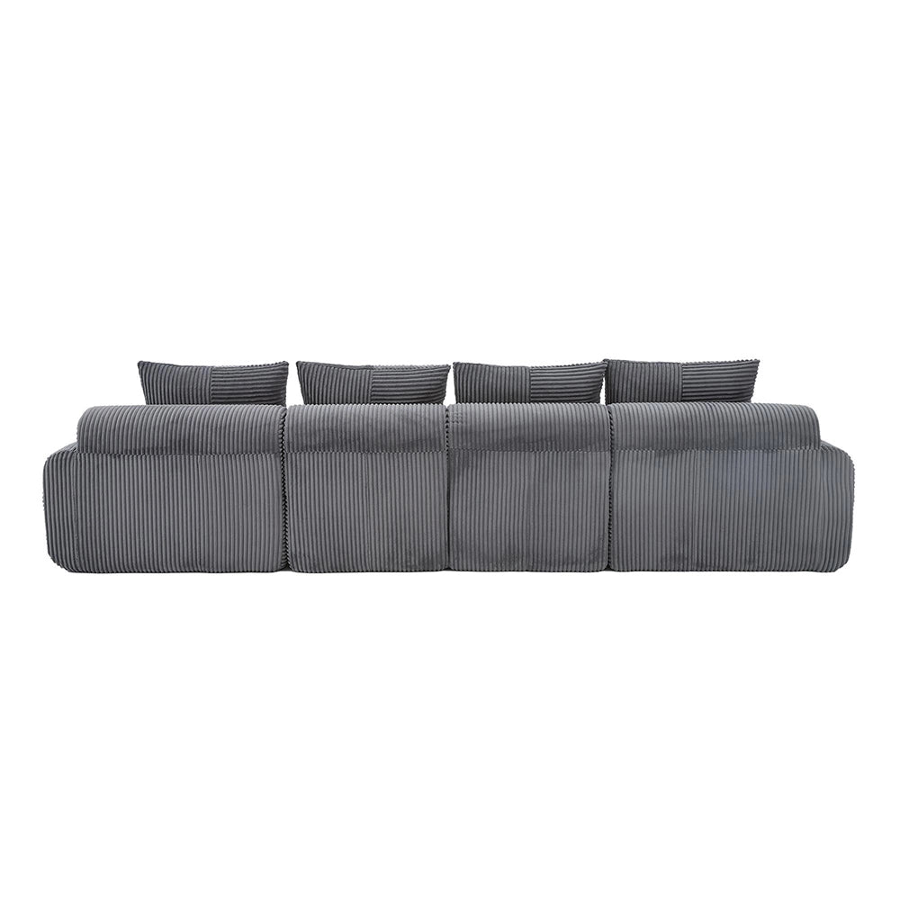Canap¨¦ modulaire in velluto costato per 4 persone - Xylo - 2 sgabelli, porta-bevande, tascone laterale