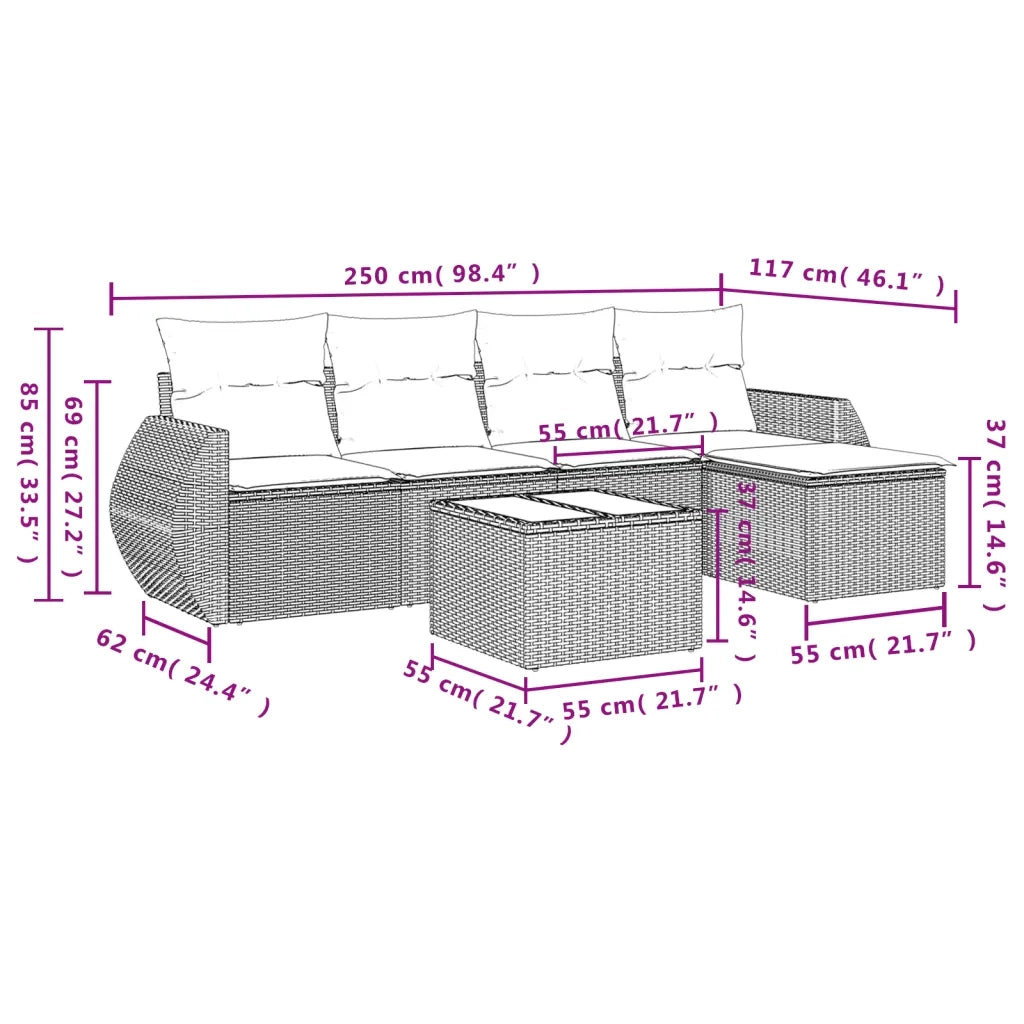 Set Divano da Giardino 6 pz con Cuscini Grigio in Polyrattan