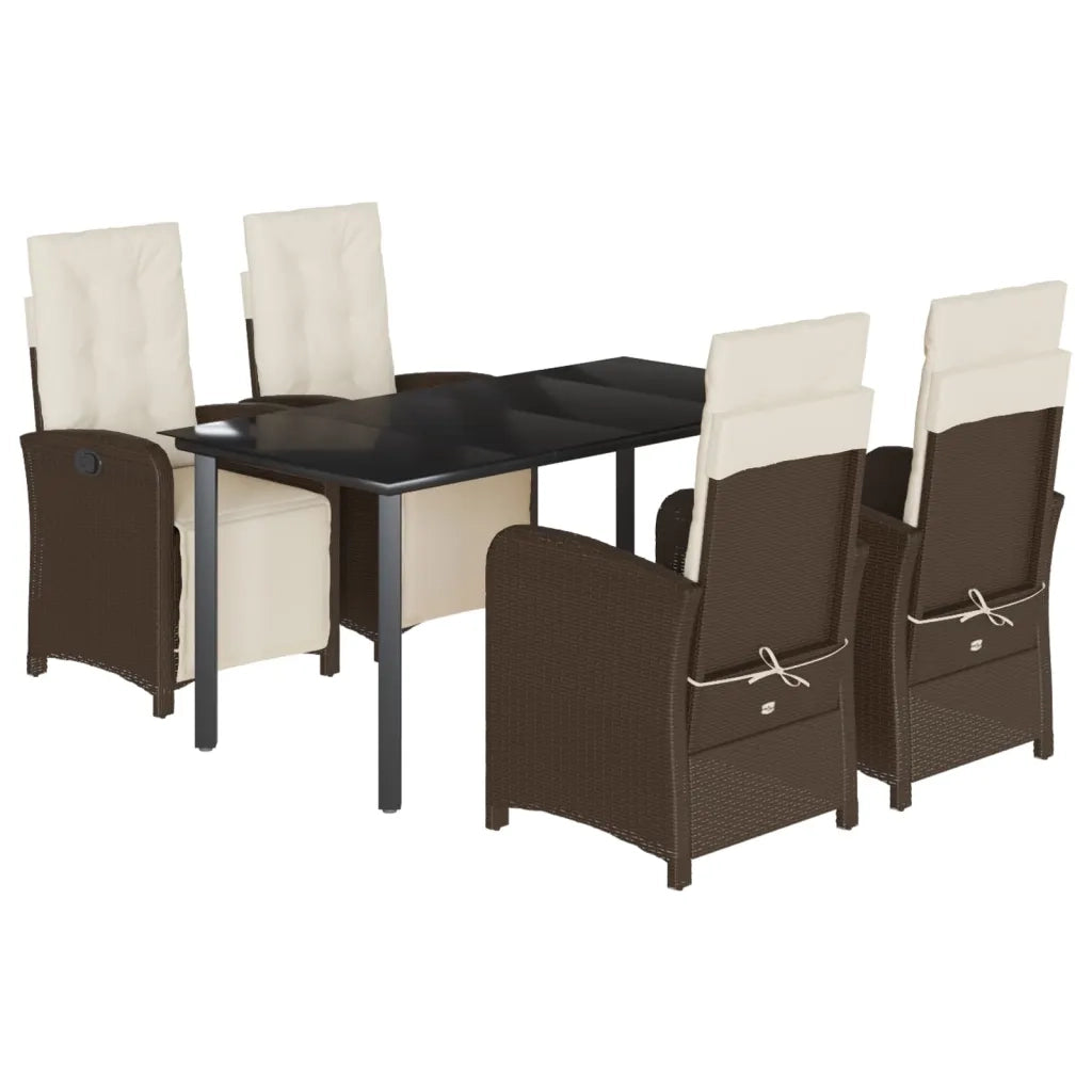 Set da Pranzo da Giardino 5pz con Cuscini in Polyrattan Marronecod mxl 116132