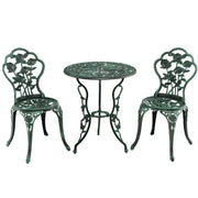 Set 3 pezzi da esterno in ghisa e alluminio, Tavolo con foro per ombrellone e 2 sedie da giardino Verde scuro-Set mobili da esterno