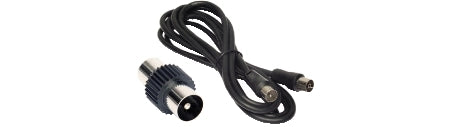 Cavo antenna tv spina/presa nero 1,5m + adattatore spina/spina