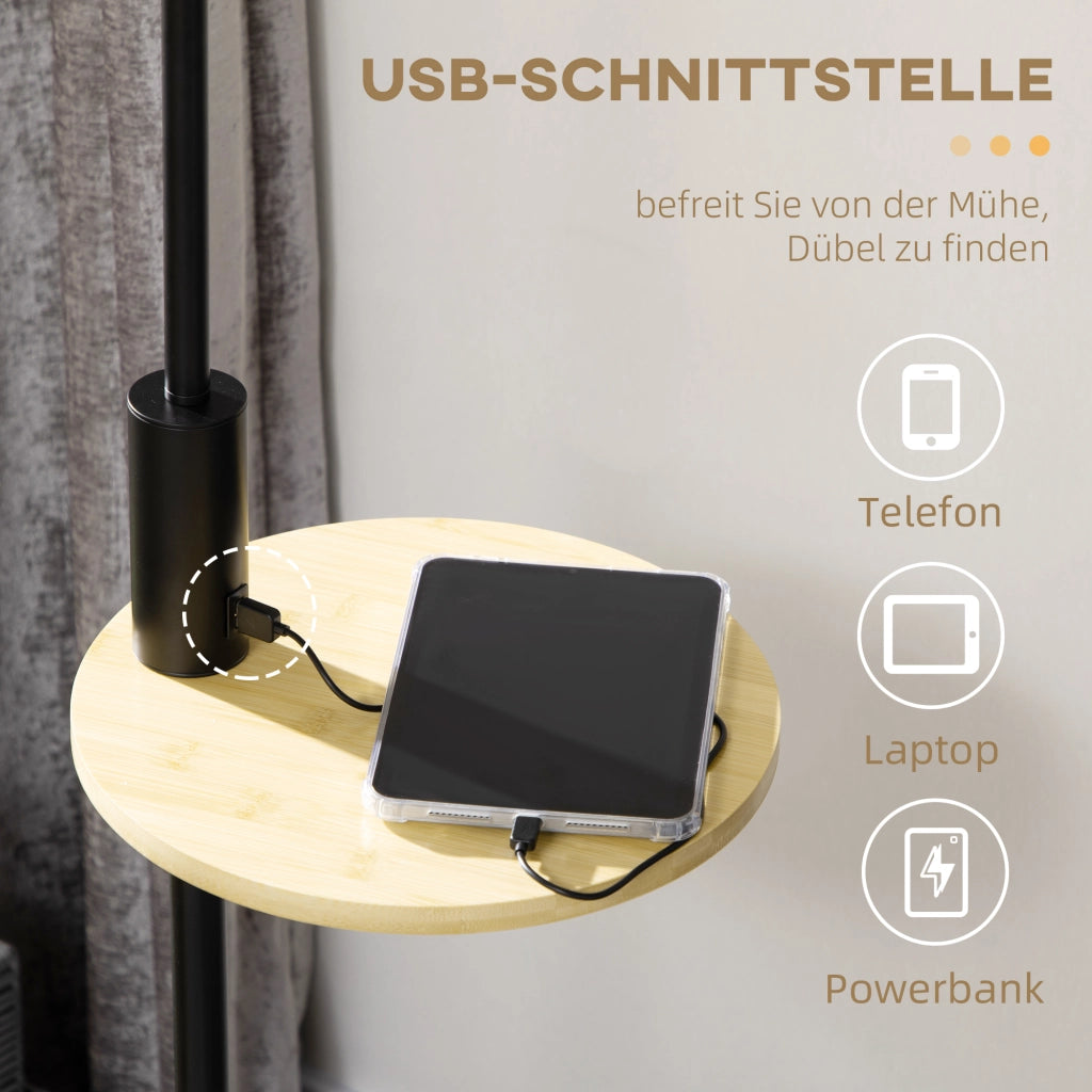 LAMPADA A STELO con ripiano e USB Ø40 x 168 cm bianca in acciaio e bambù