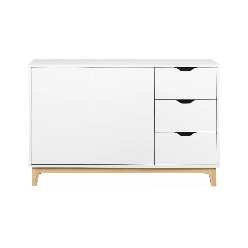Credenza effetto legno con gambe in legno 2 ante, 120cm, bianco