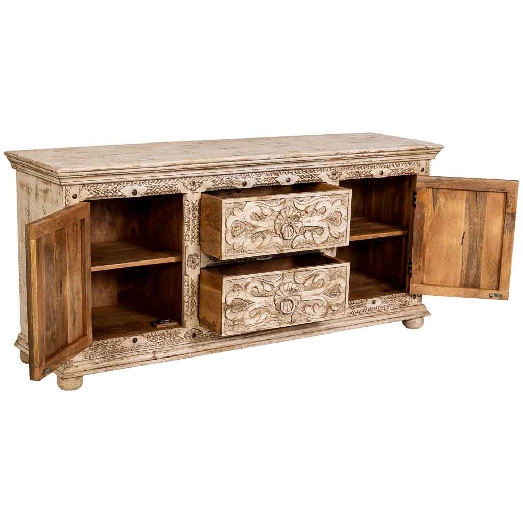 Credenza artigianale in legno beige 165x45x76h cm