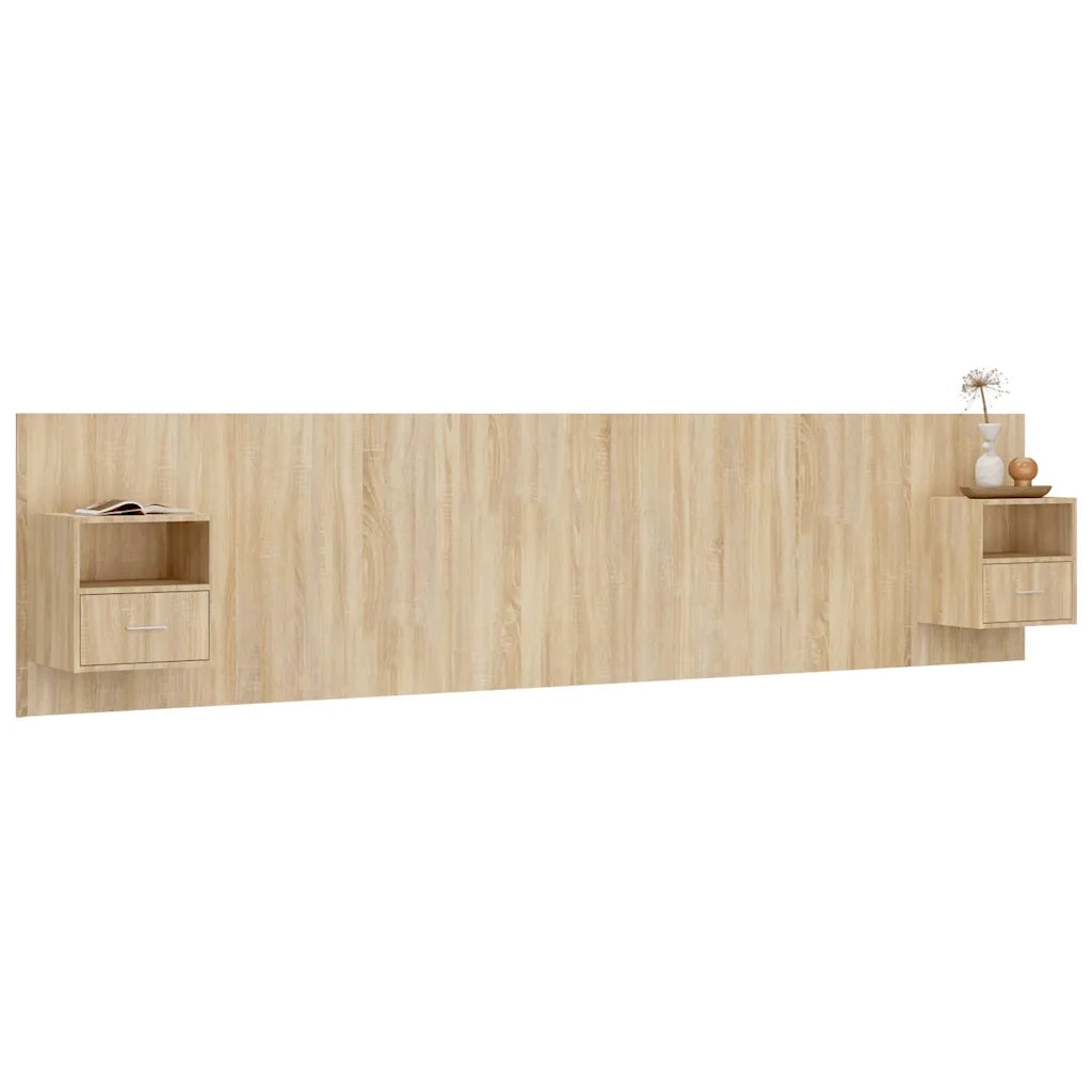 Testiera | Testata Letto con Comodini in Legno Multistrato Rovere Sonoma