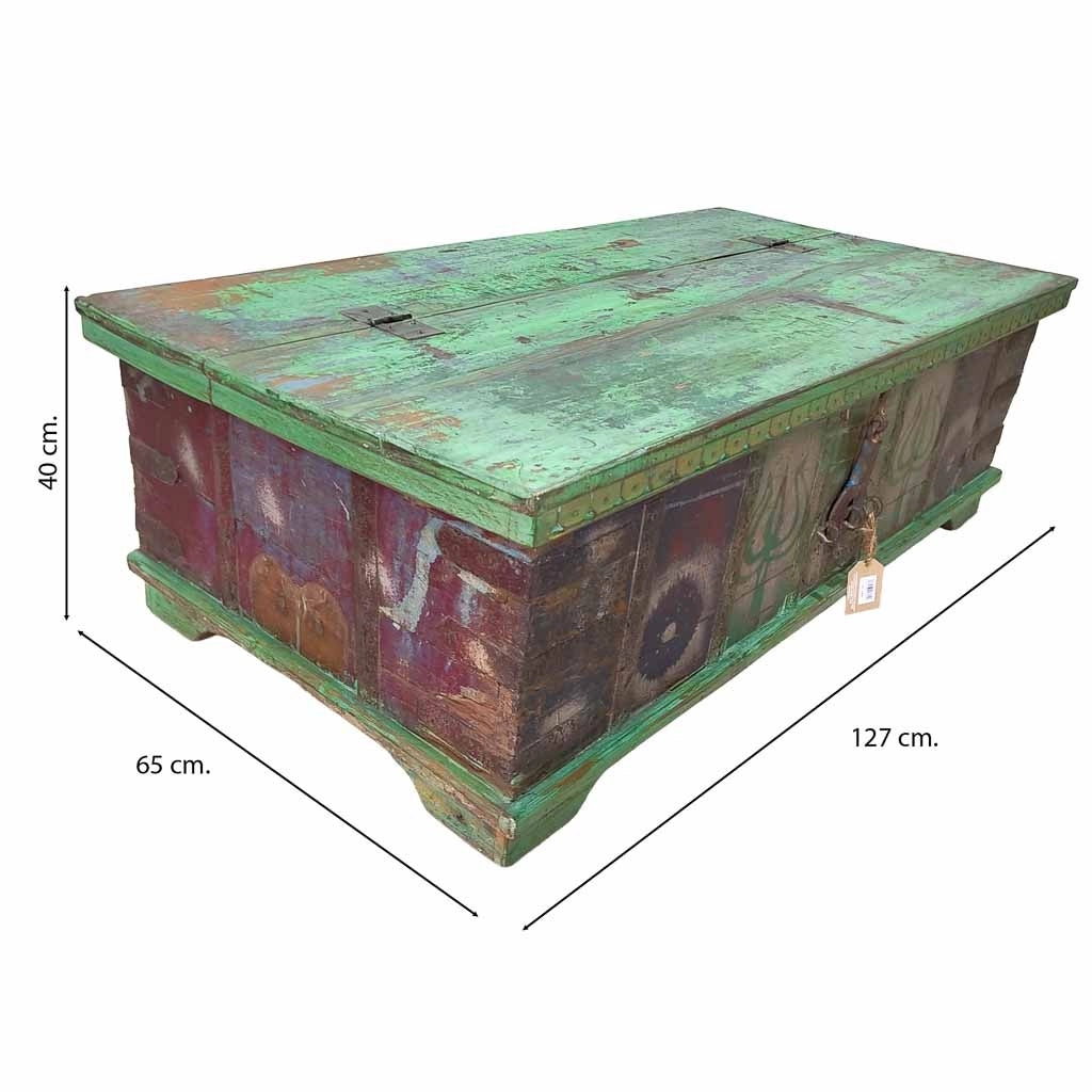 Tavolo cotenitore in legno con finitura marrone artigianale, 127x65x40h cm