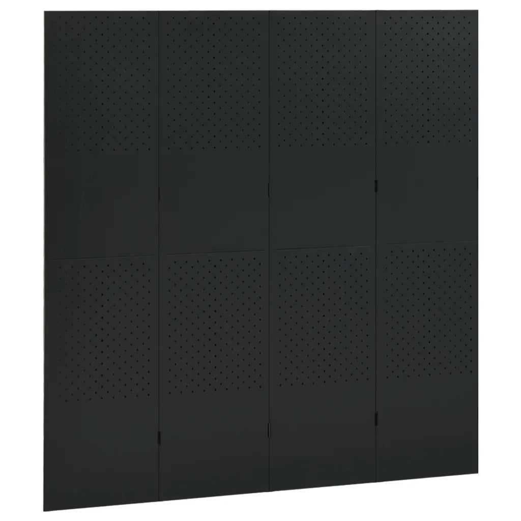 Paravento a 4 Pannelli 2 pz Nero 160x180 cm in Acciaio 3095193