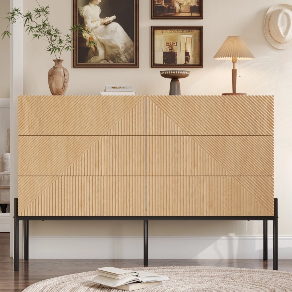 MADIA 115,5x38x75 cm MDF Naturale 6 Cassetti con Gambe in Ferro