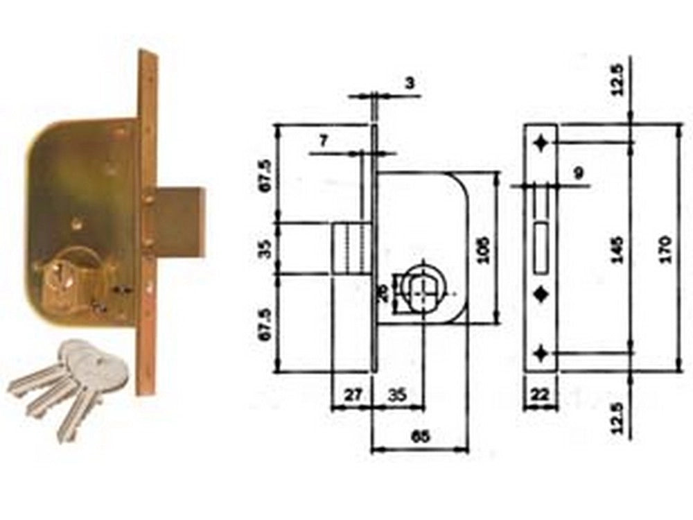 2pz serratura da infilare per cancelli solo catenaccio 605 - mm.35 (605350) cod:ferx.fer171748