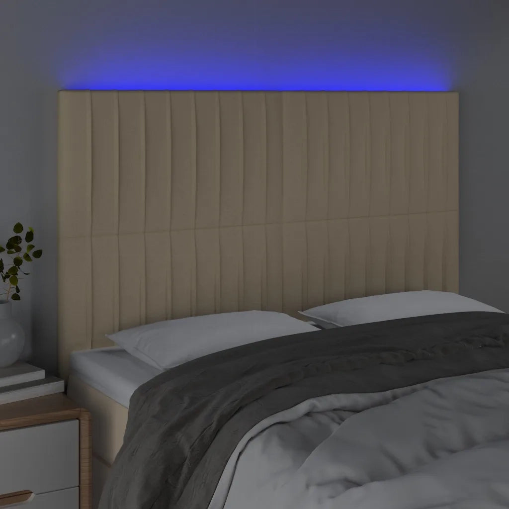 Testiera a LED-Testata con LED Crema 144x5x118/128 cm in Tessuto 419586