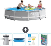 Piscina Rond a Prisma - 305 x 76 cm - Grigio - Inclusa Pompella Copertura - Strisce di Test - Guida alla Piscina