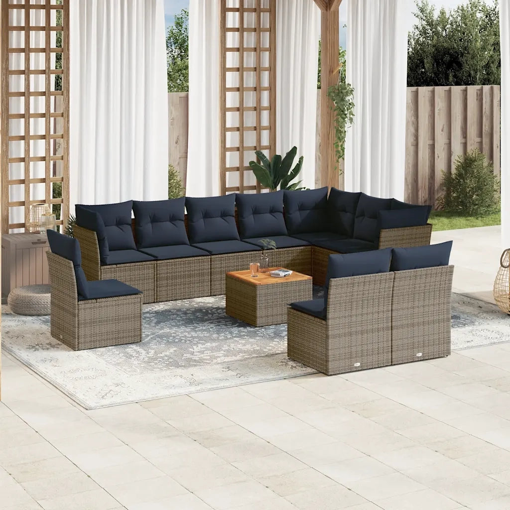 Set Divani da Giardino 11 pz con Cuscini in Polyrattan Grigio 3256033