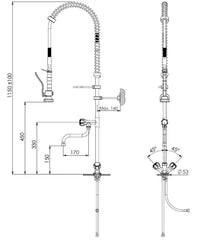 Rubinetto per cucina industriale professionale completo in ottone