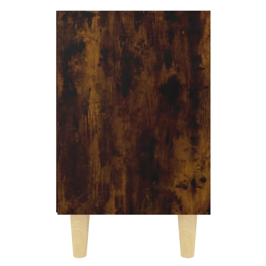 Comodino con Gambe in Legno-Tavolino da notte Massello Rovere Fumo 40x35x50cm