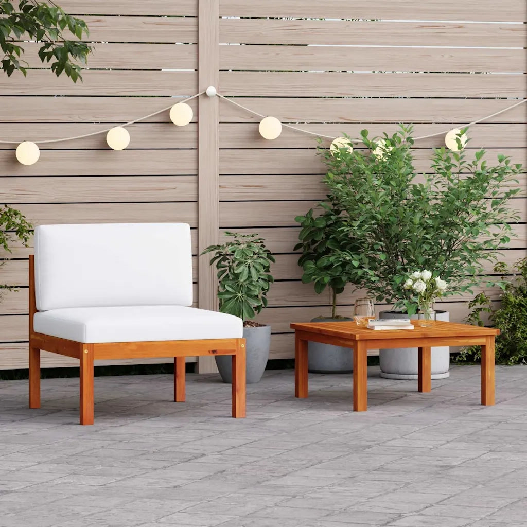 Set da giardino 2 pezzi con cuscini in legno di acacia e corda