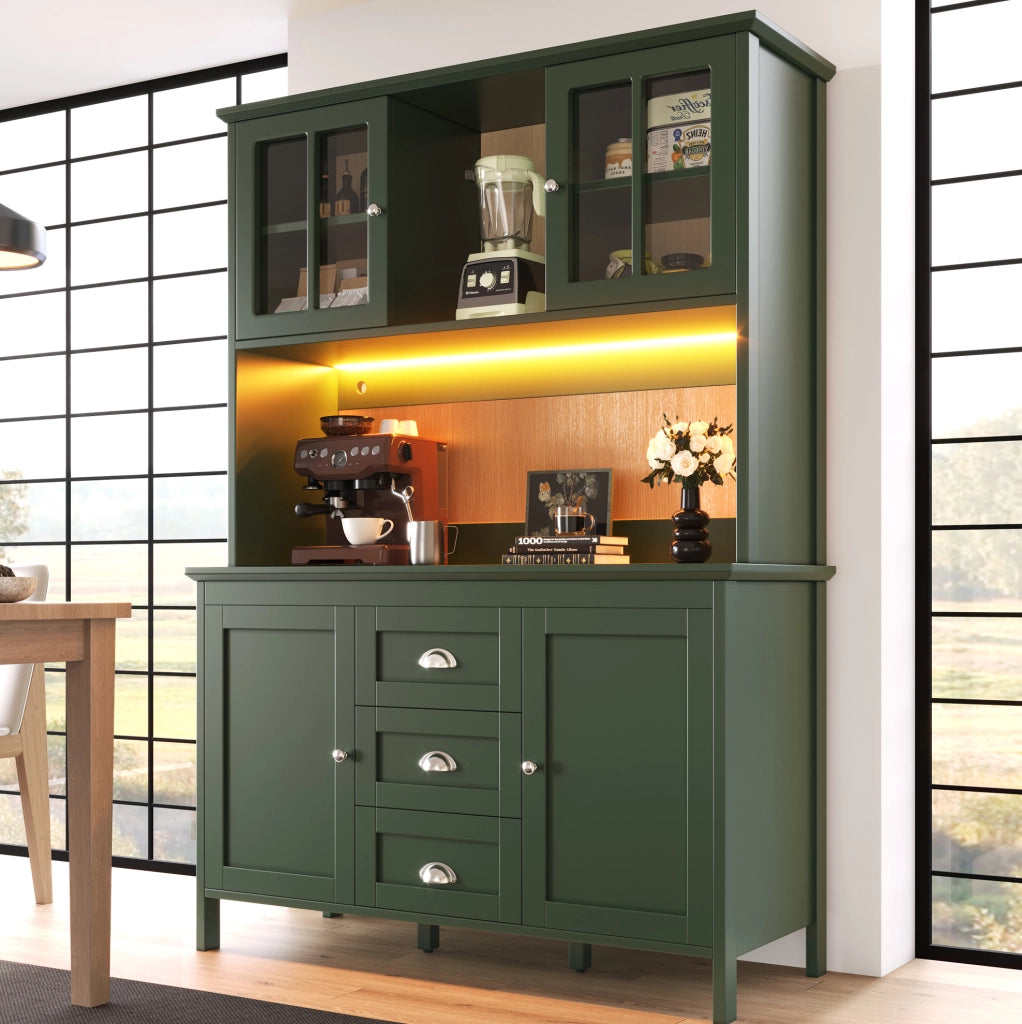 Colonna cucina 120x40x179 cm verde, vetro marrone e LED