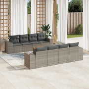 Set Divano da Giardino 9 pz con Cuscini Grigio in Polyrattan