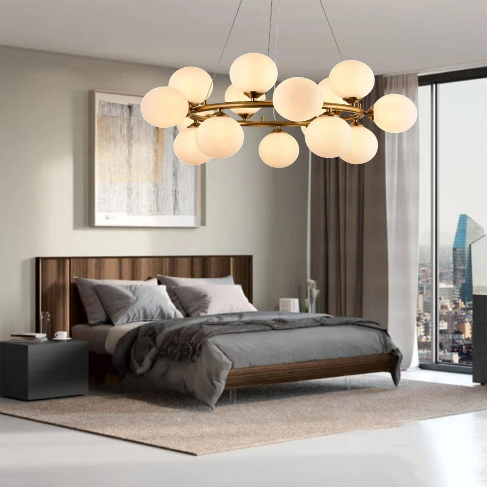 Trade Shop - Lampadario A Sospensione Contemporaneo In Metallo Bronzo Con 15 Sfere Attacco G9 B94 -