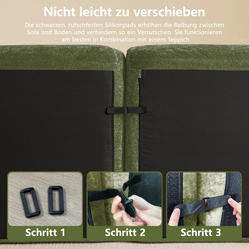 Divano modulare senza struttura interna in cheniglia verde 358x95x76 cm