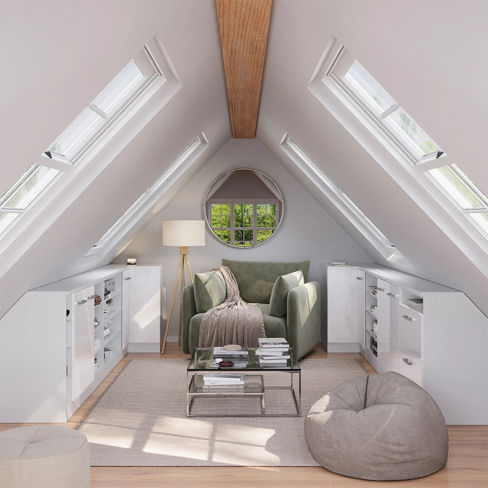 Mobile sottotetto Rion Bianco lucido/Bianco 60 x 83.8 cm con 2 cassetti, carcassa 60 cm profondità Vicco