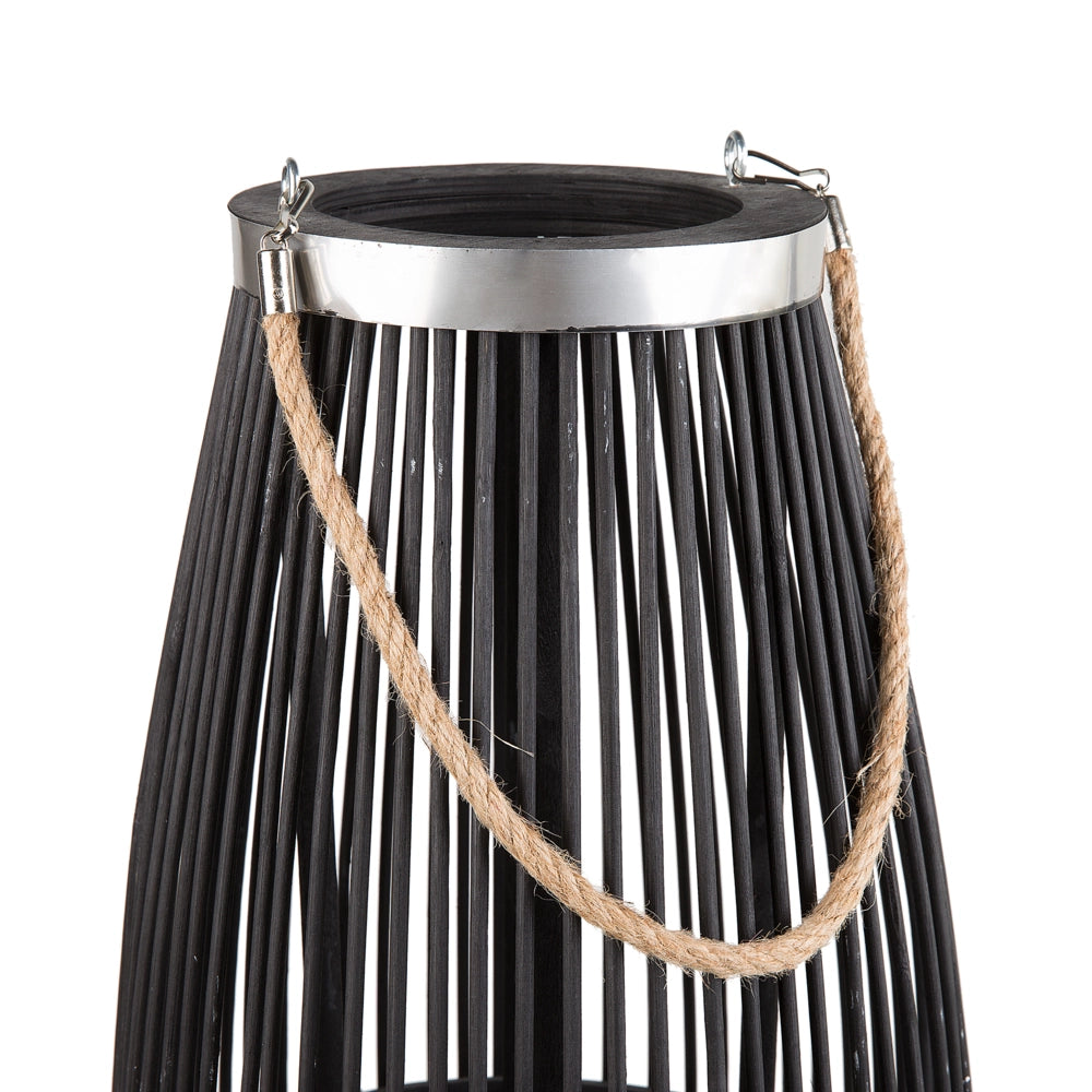 Lanterna in bambù naturale intrecciato nero 84 cm decorativo stile moderno