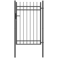 Cancello Giardino a 2 Paletti con Maniglia, Lucchetto e 3 Chiavi, in Acciaio Zincato, 105x204 cm, Nero