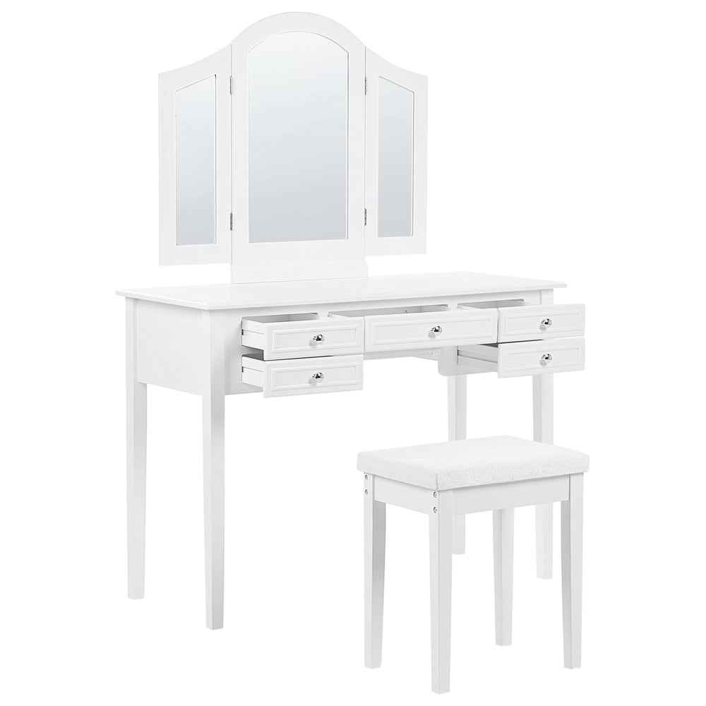 Elegante toeletta in stile retrò bianca con 5 cassetti e specchio camera da letto vintage
