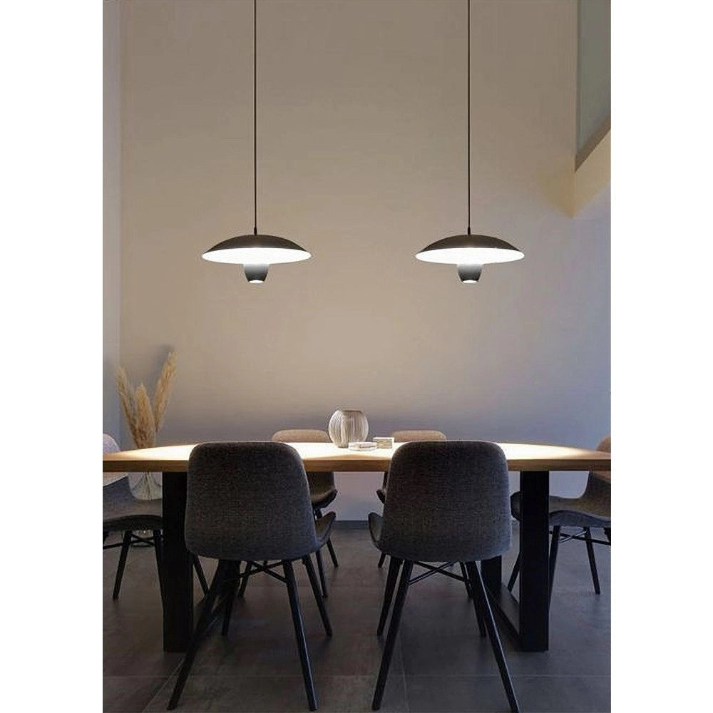 Trade Shop - Lampadario Led A Sospensione Moderno 11w 880lm Bianco Nero Luce Calda Ip20 Lp-64 - Nero