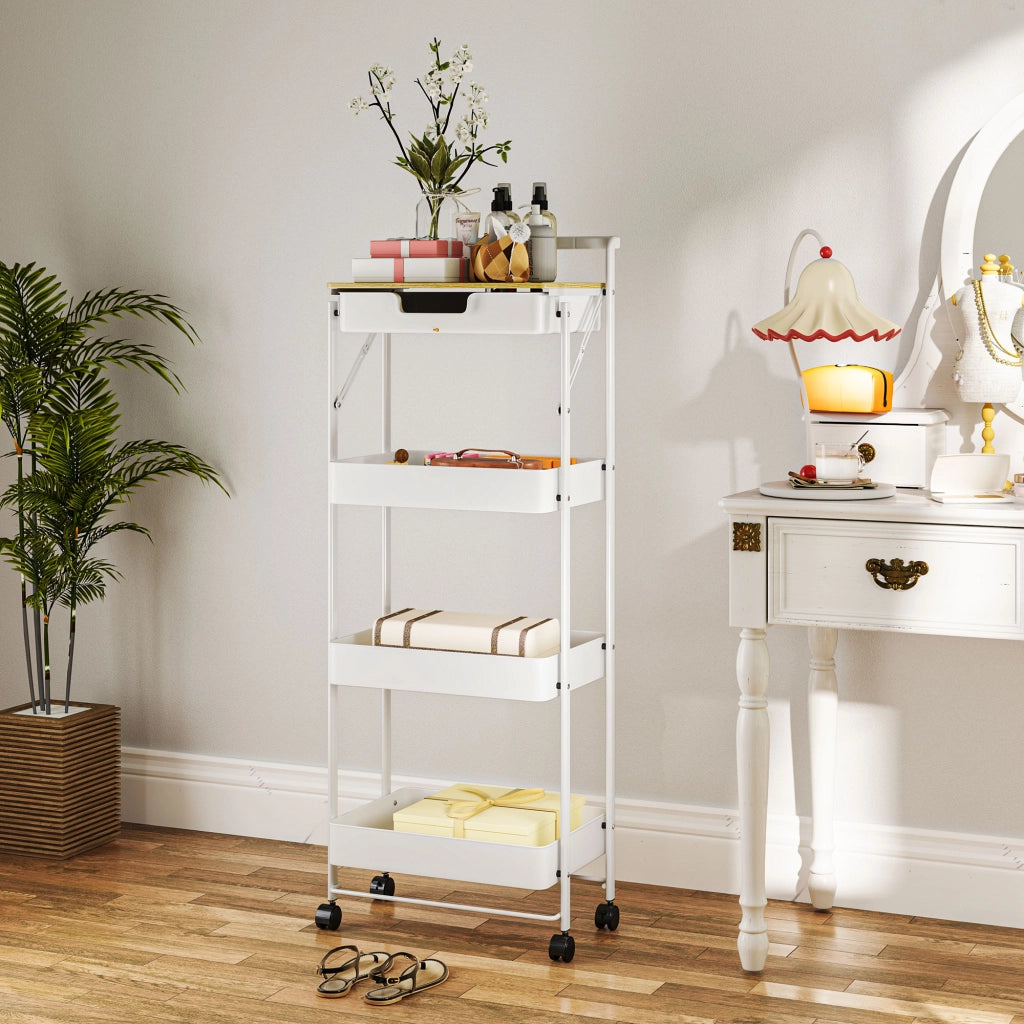 Carrello Cucina 4 Ripiani con Ruote ¨C Xylo ¨C Bianco con Cassetto e Cestelli