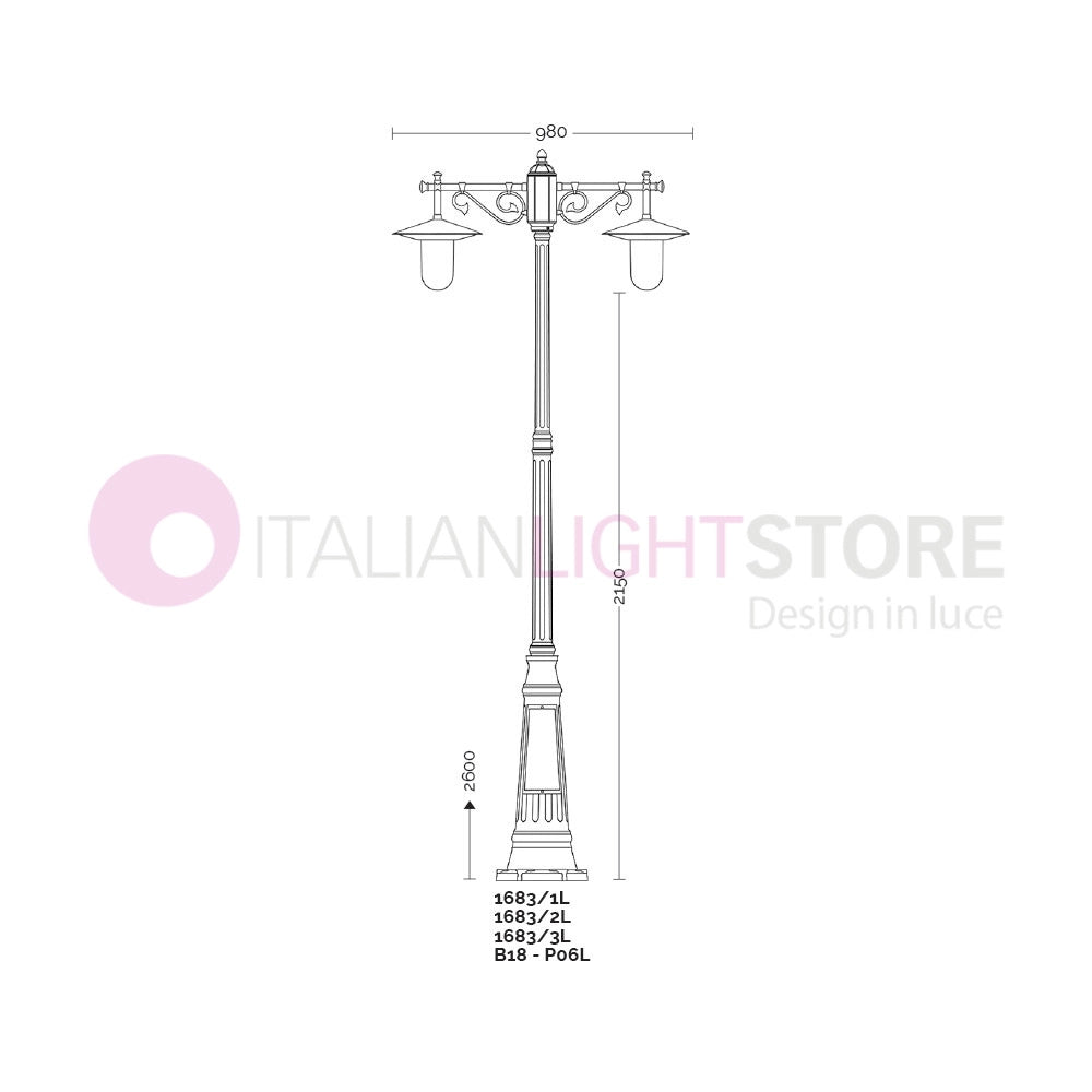 KAIROS ANTRACITE Lampione h.260 a 2 Luci da Esterno Giardino con piattini d.30