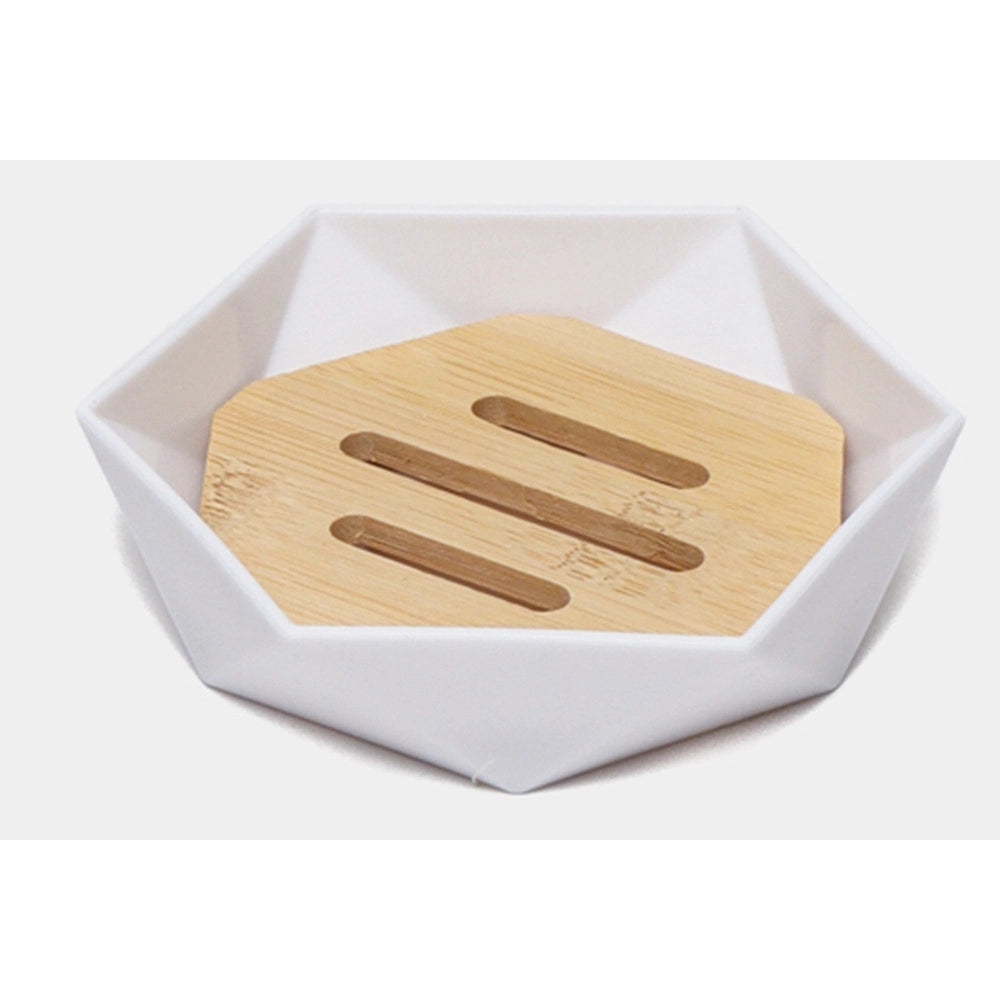 Trade Shop - Piattino Porta Sapone Saponetta Forma Esagonale Geometrico Bianco Legno Da Bagno 10838 -