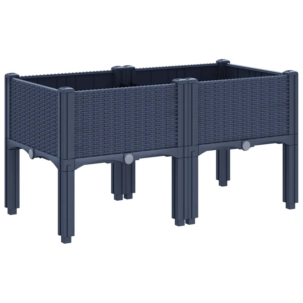 Fioriera da Giardino con Gambe-Vaso da Esterno-Contenitore per Piante Grigio Blu 80x40x42 cm in PP