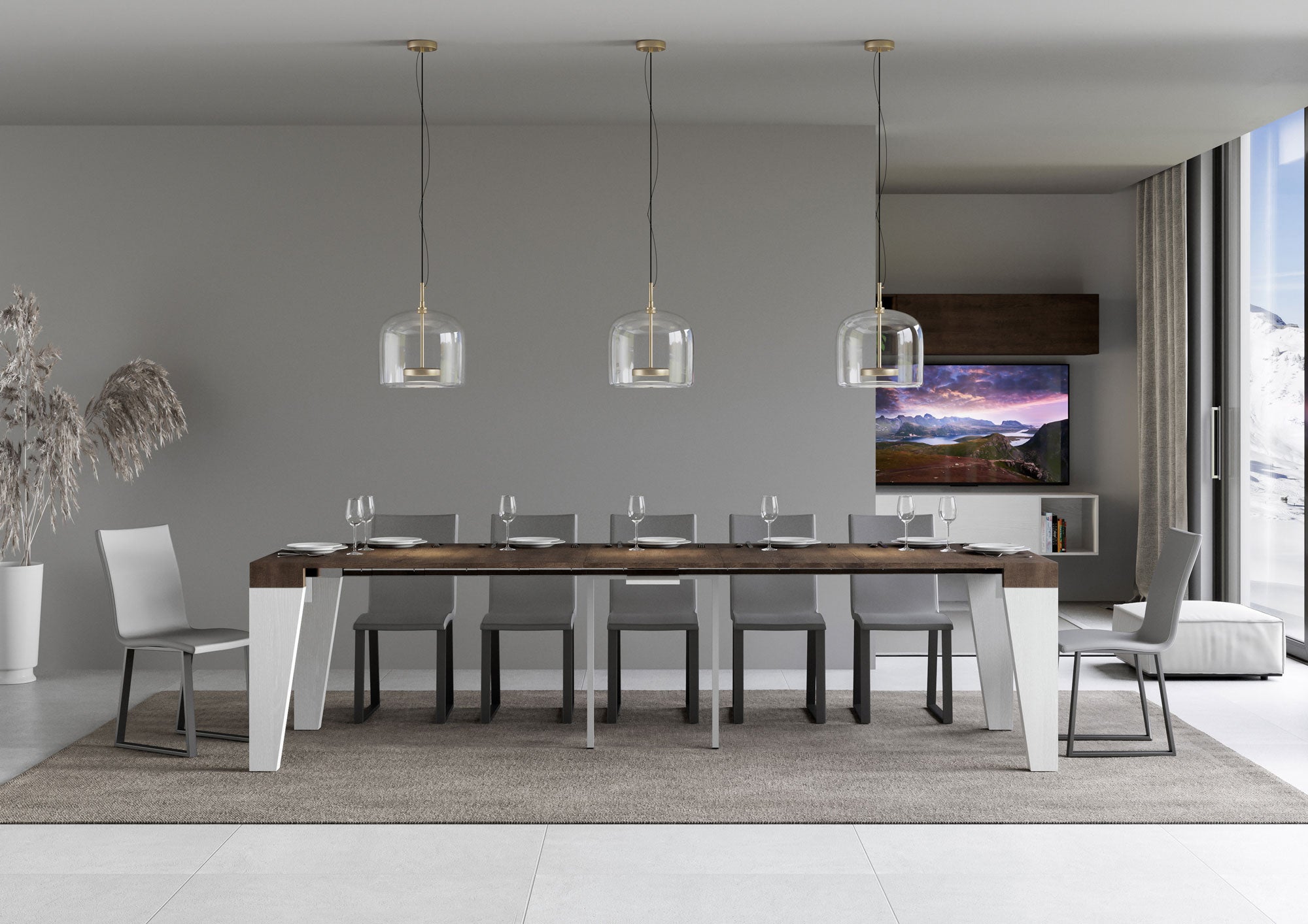 Consolle Allungabile 90-300x40x77 cm in Nobilitato Marrone e Bianco