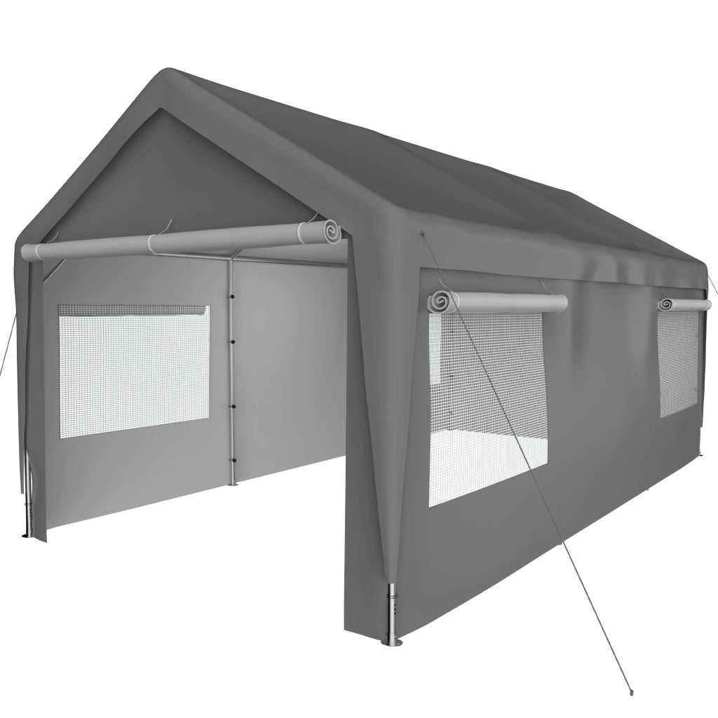 Carport Tenda 3x6 m Grigio con Pareti Removibili, Finestre Avvolgibili e Telaio Metallico