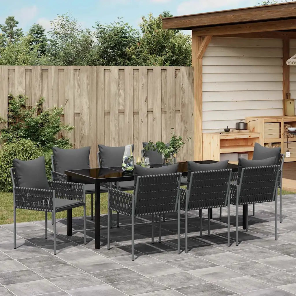 Set da Pranzo per Giardino 9 pcs Nero e Grigio Rattan in PE 3379106