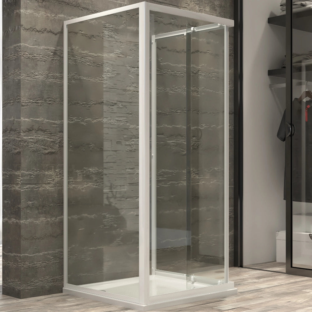Ogomondo box cabina doccia corner 3 lati cristallo temprato trasparente 70x100x70 + piatto doccia acrilico