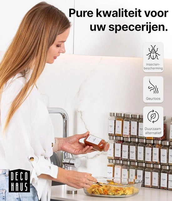 Set di contenitori per spezie quadrati a tenuta d'aria 36 pezzi [incluso etichette & strooier] - Set di contenitori per spezie in vetro - Contenitori per spezie - Conservazione delle spezie - Contenitori per spezie in vetro