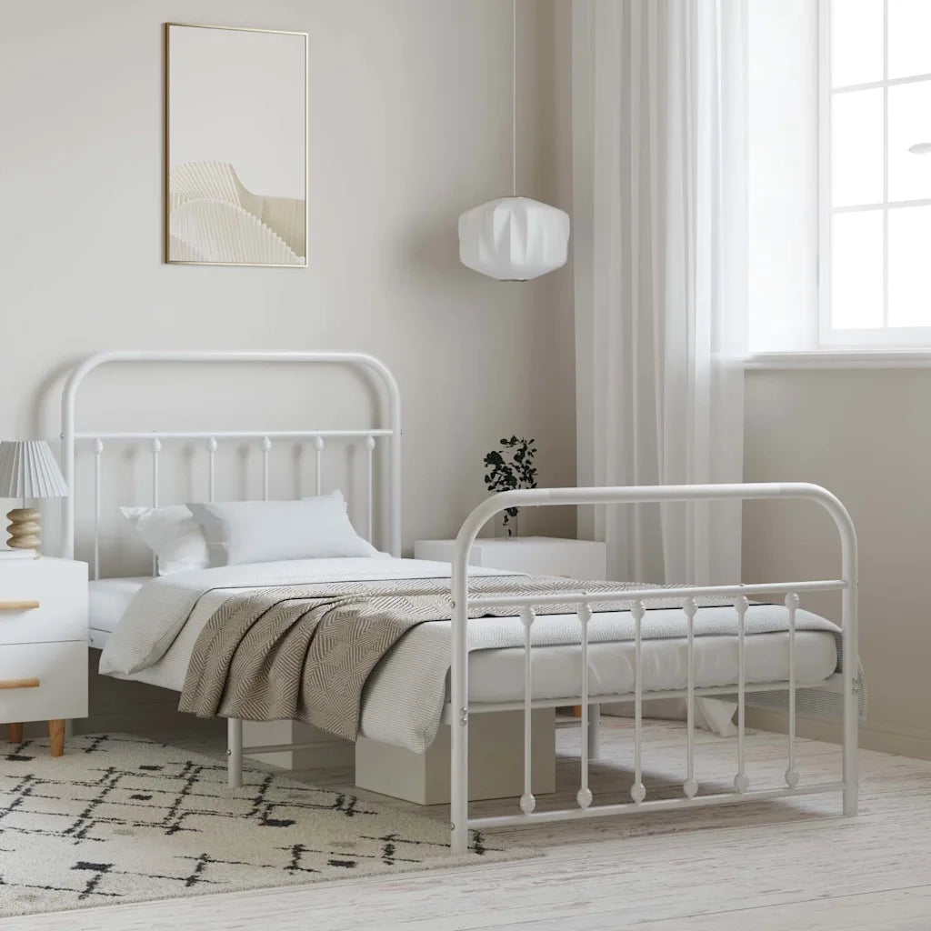 Giroletto con Testiera e Pediera Metallo Bianco 100x190 cm 352639