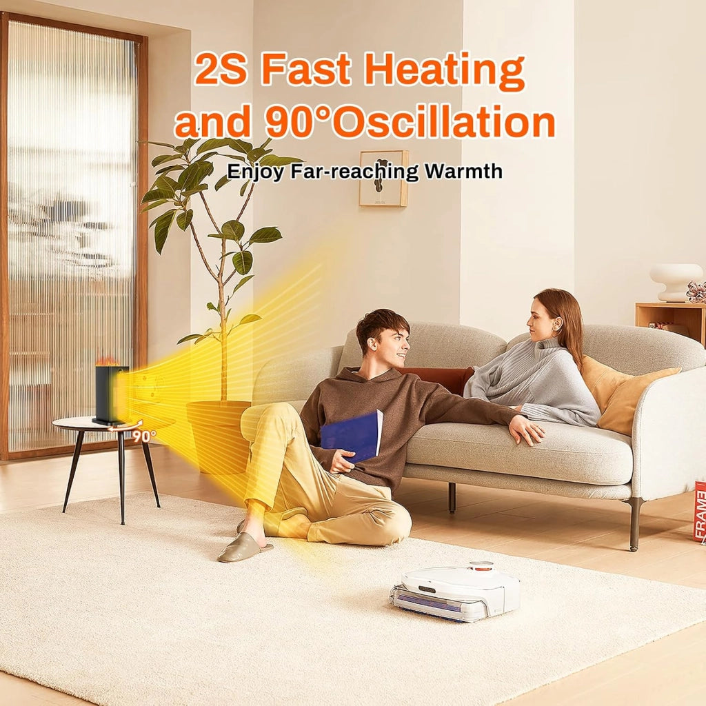 Termoventilatore piccolo, 1500 W, con funzione di umidificazione e luce ambientale, PTC, silenzioso, a risparmio energetico, timer da 12 ore, 4 modalità, oscillazione a 90°, con telecomando,