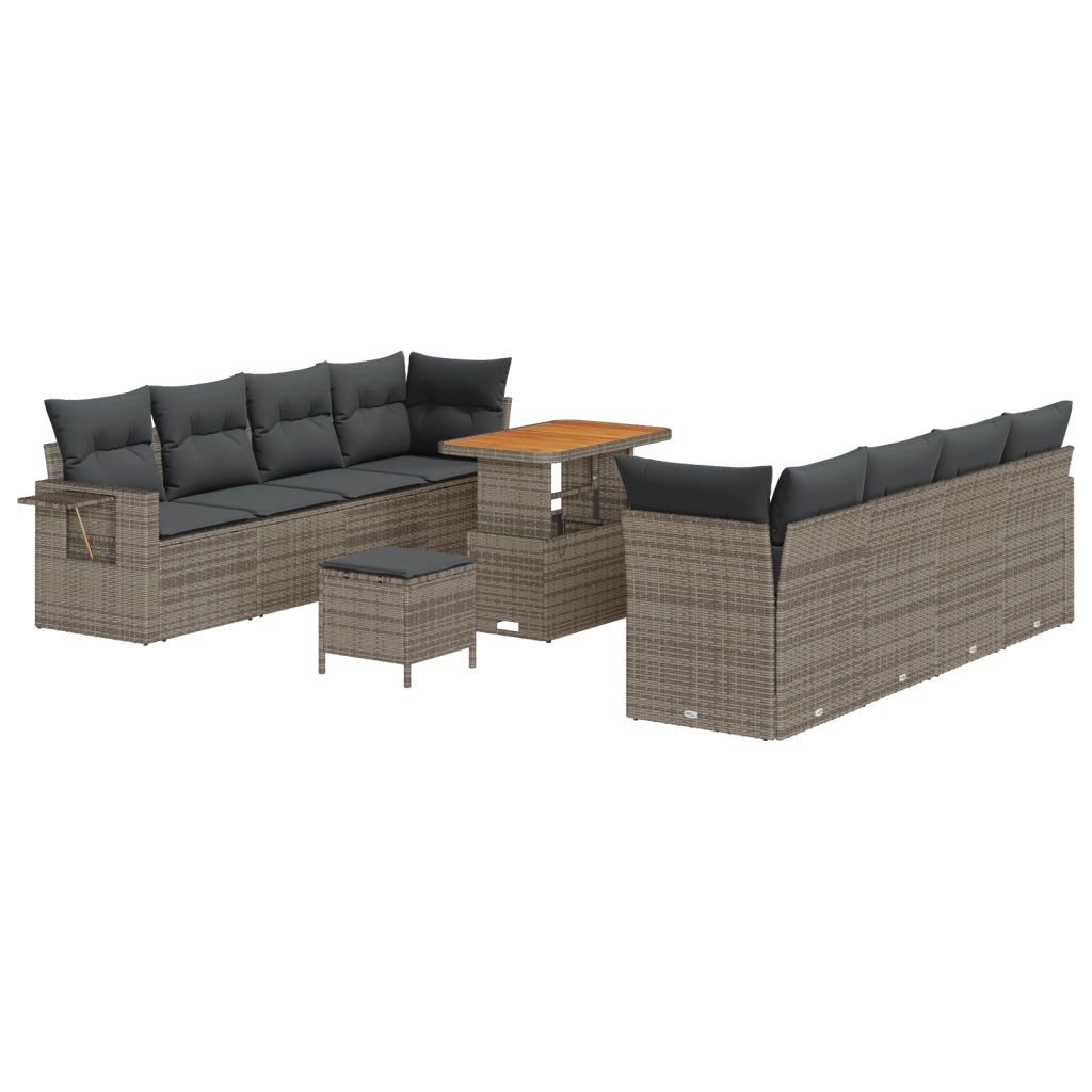 Set Divano da Giardino da 11 Pezzi con Cuscini Grigio Polyrattan Acacia