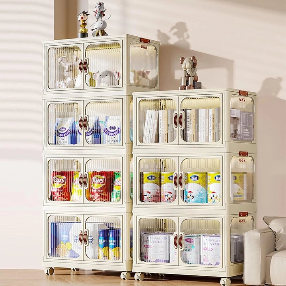 Trade Shop - Armadietto In Plastica Pieghevole Con Ante Contenitori Trasparenti Con Ruote Armadio -