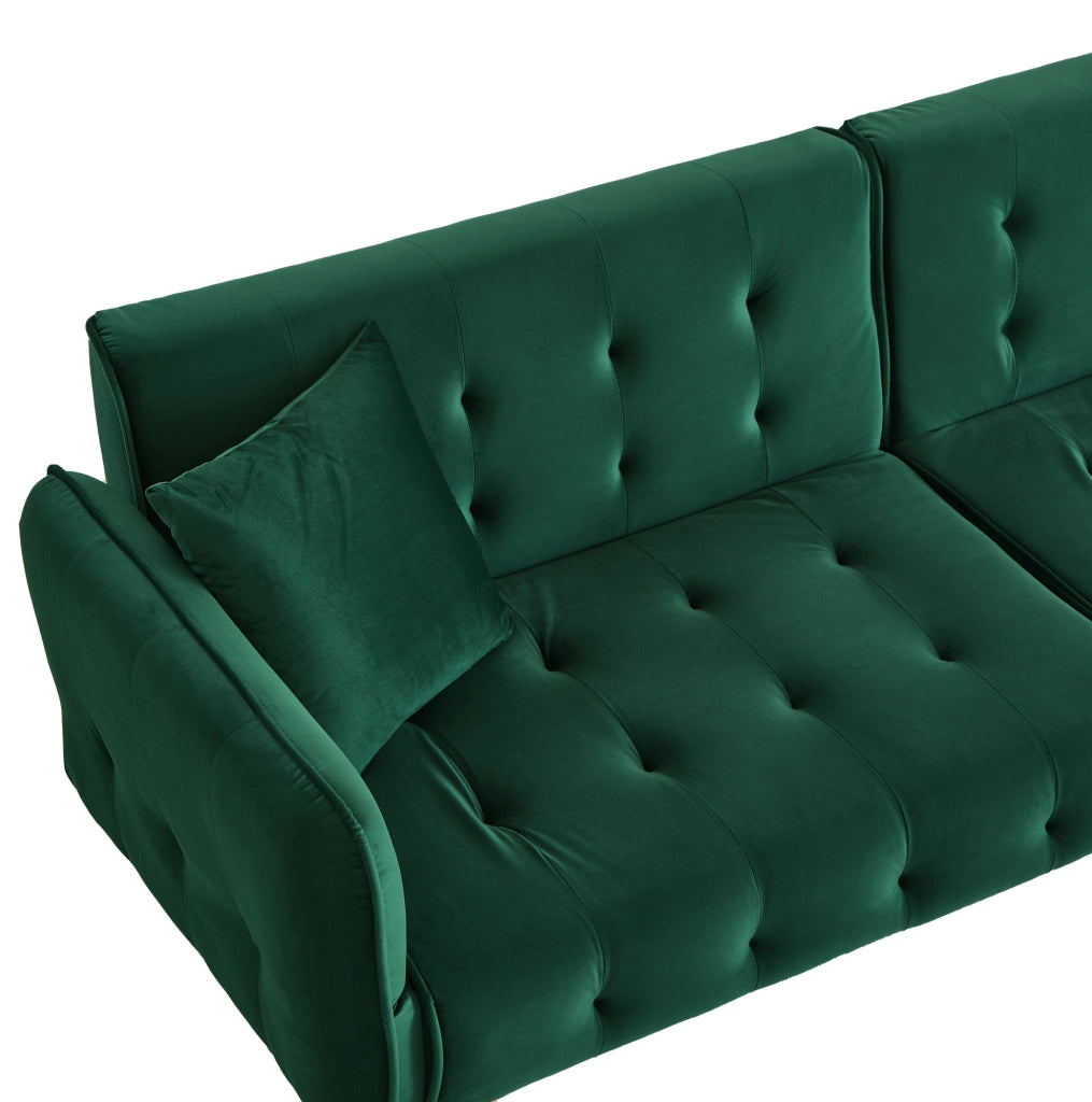 Divano letto 2 posti in velluto verde con schienali regolabili
