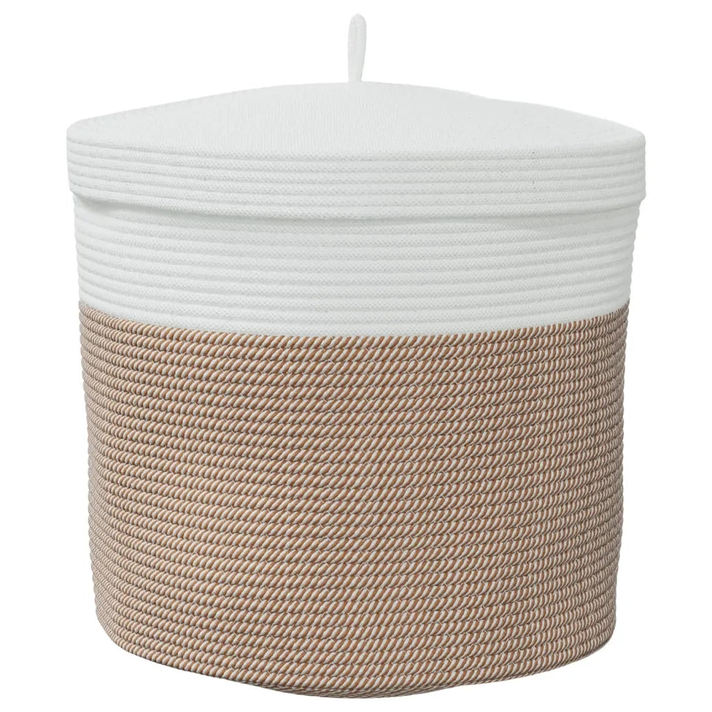 Cestino Portaoggetti Coperchio Marrone e Bianco ?40x35cm Cotone CFW5087645