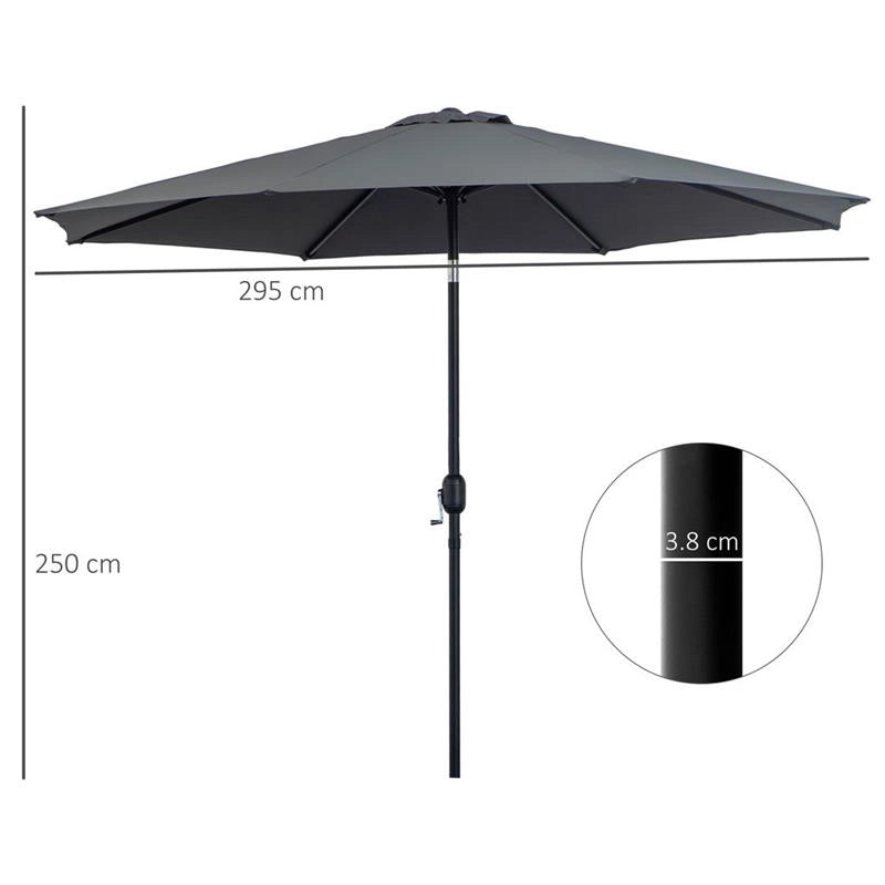 OMBRELLONE DA GIARDINO CON MANOVELLA METALLO E POLIESTERE 300 X 245 GRIGIO SCURO